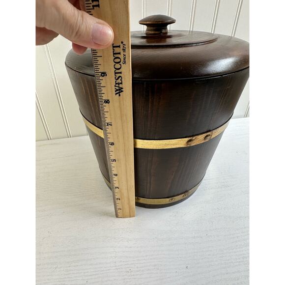 Vintage Wooden Ice Bucket Cooler With lid Brown Barware 9" - Picture 6 of 8